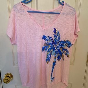 Lilly pulitzer pink shirt with palm tree